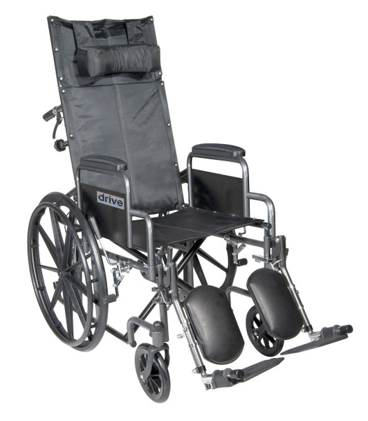 Drive Medical Silver Sport Reclining Wheelchair with Elevating Leg Rests, Detachable Desk Arms, 18" Seat