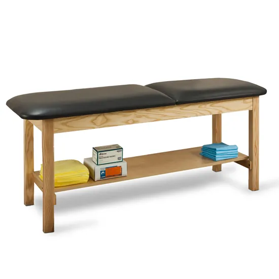 Clinton Straight Line Treatment Table, HardWood Legs, Laminate Shelf & Adjustable BackRest