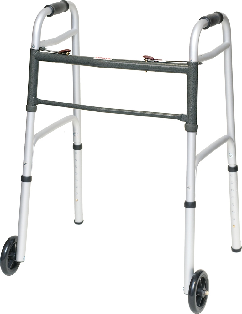 ProBasics Aluminum Two-Button Release Folding Walker w/ Wheels - Case of 4