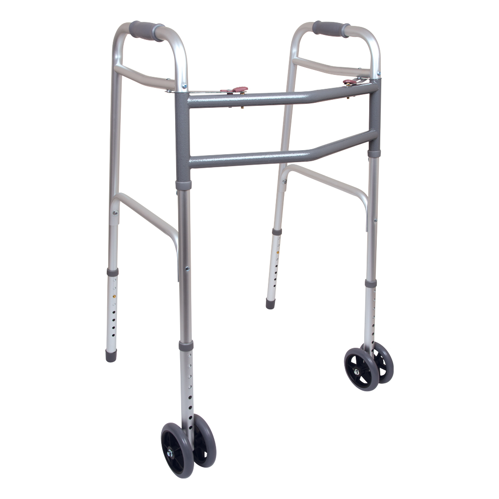 ProBasics Bariatric Two-Button Folding Walker with Wheels, Adult - Case of 2