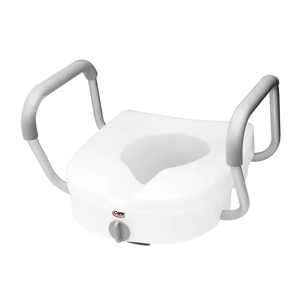 Carex E-Z Lock Raised Toilet Seat W/ Adjustable Armrests