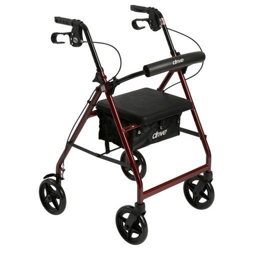 [DDHR728RD] Drive Medical Aluminum Rollator with Fold Up and Removable Back Support and Padded Seat, Red