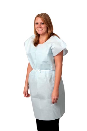 [NDCP750033] ProAdvantage Exam Gown, Tissue/ Poly/ Tissue, 30" x 42", Blue, Traditional Front/ Back Opening, 50/cs